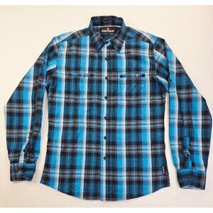 Airwalk Size Medium Mens Blue White Black Check Logo Tag Long Sleeve Shirt